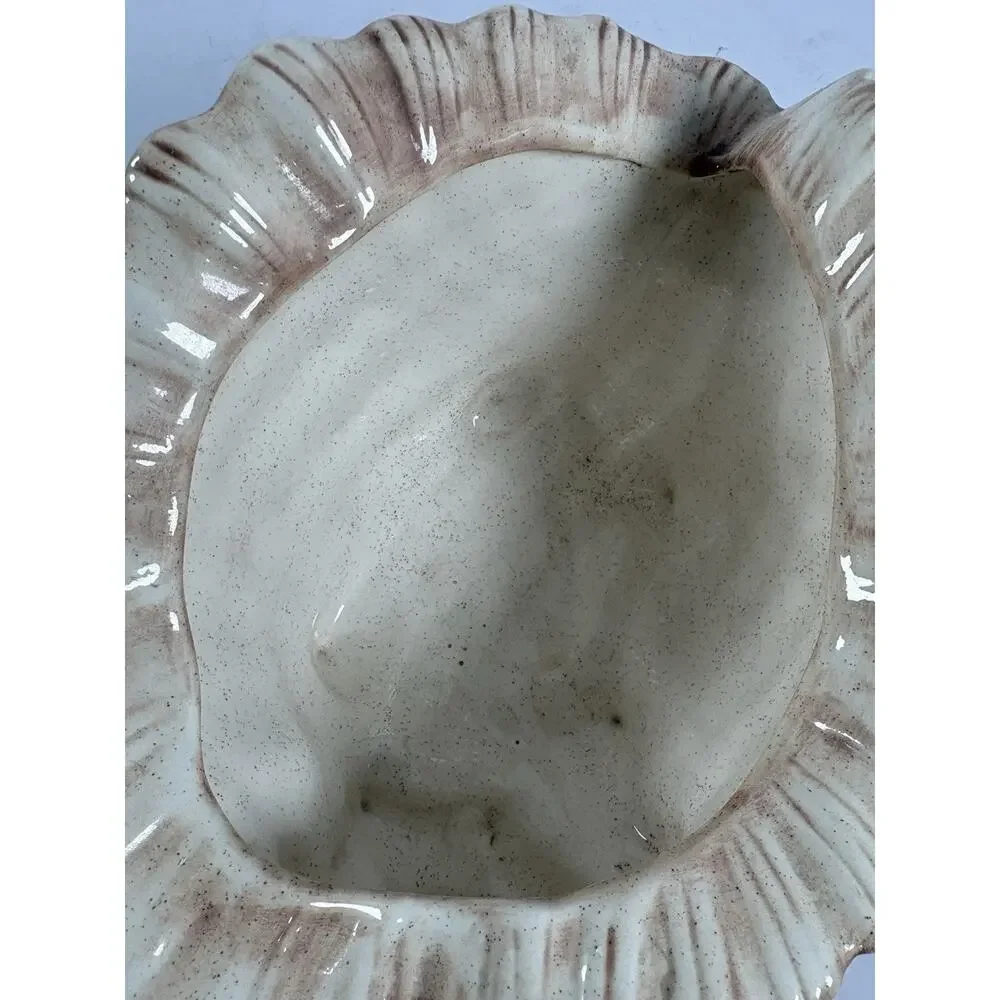 Vintage Atlantic Mold Ceramic Seashell Planter Shell Bowl Coastal Decor 12”